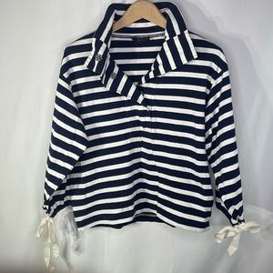 J.Crew navy and white thick cotton knit popover J2159.